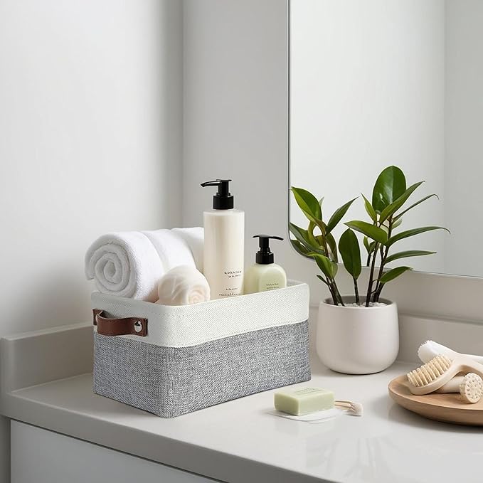 DECOMOMO Small Storage Basket, Closet Storage Bins, Baskets for Organizing Shelves (Grey & White, Small - 6 Pack)