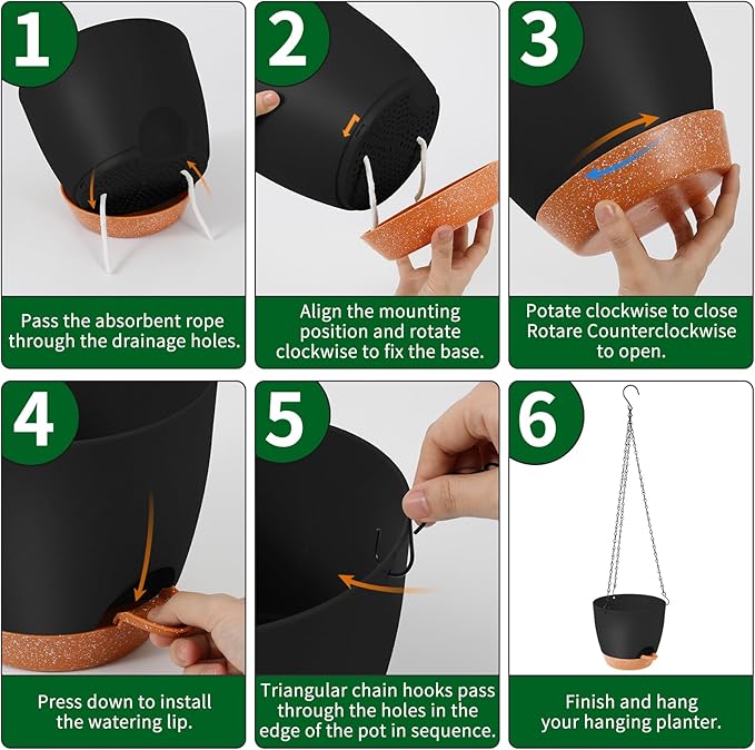 GARDIFE Hanging planters for Indoor Plants, 8 inch Hanging Planter, Self Watering Plant Pot, 2 Pack self Watering Hanging Planter, Black