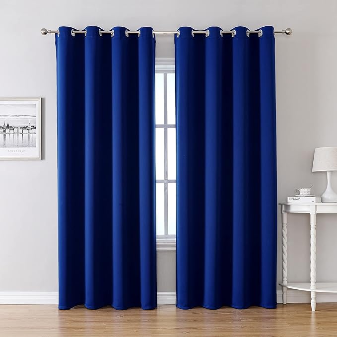 ChrisDowa Grommet Blackout Curtains for Bedroom and Living Room - 2 Panels Set Thermal Insulated Room Darkening Curtains (Royal Blue, 52W x 72L)