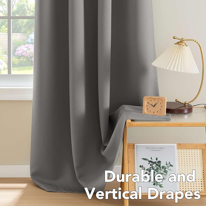 H.VERSAILTEX Blackout Grey Curtains for Bedroom/Living Room, 52" Wide x 63" Long Each Panel,Grommet Top (Set of 2 Panels)
