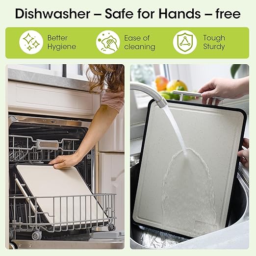 Dishwasher Safe 316 Stainless Steel Cutting Board for kitchen, Double-Sided Pure 316/Wheat Straw PP, Scratch-Resistant Chopping Board with Juice Groove&Grinding Area, Easy to Clean Large Size 16"*11"