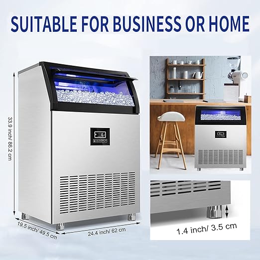 Commercial Ice Maker Machine 360LBS/24H with 77LBS Large Ice Storage Bin, 126Pcs Clear Ice Cubes in 11Mins, Stainless Steel Under Counter Industrial Ice Machine for Bar, Restaurant Business