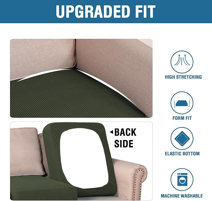 H.VERSAILTEX Super Stretch Individual Seat Cushion Covers Sofa Covers Couch Covers Slipcover Sets Thick Jacquard Textured Twill Fabric (2 Piece Large Sofa Cushion Covers, Olive)