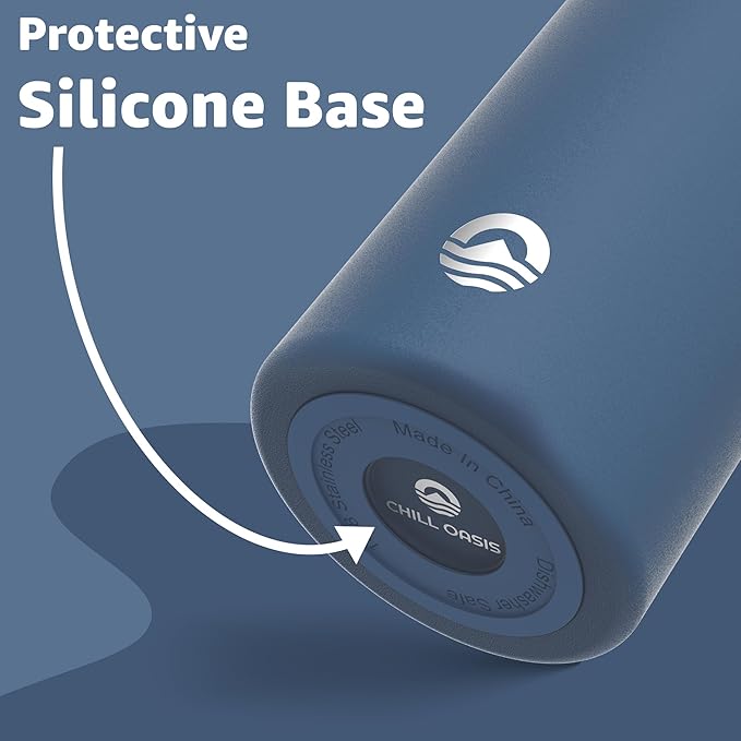 Chill Oasis Water Bottle | Compatible With Popular Flavor Cartridges | BPA Free, Leak Proof, Double-Walled Vacuum Insulated Stainless Steel, and Dishwasher Safe | Cold for 24 Hours (Navy, 22oz)