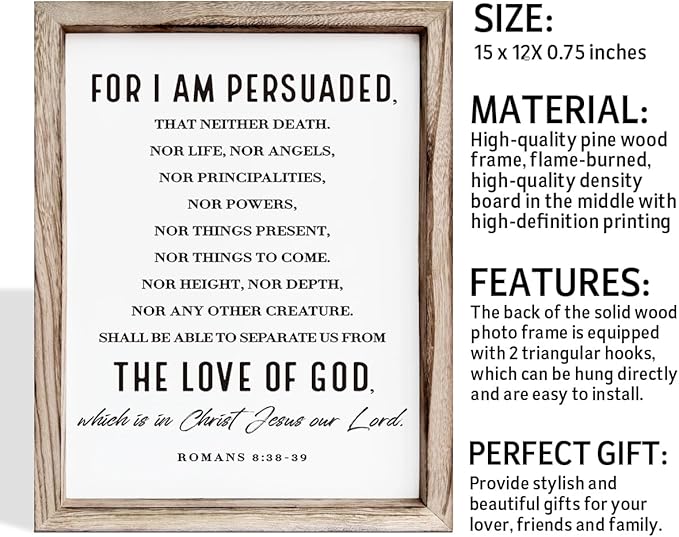 Christian Wooden Wall Sign, Decorative Signs for Home Decor, Religious Artwork, Bible Verse Decoration, Framed Wall Plaque Sign 15 * 11.5 inches, For I am Persuade