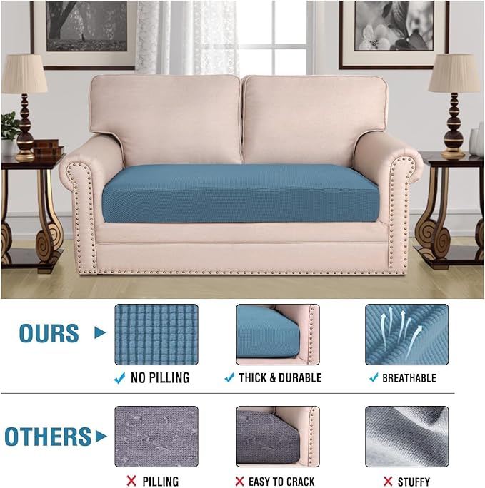 H.VERSAILTEX Super Stretch Individual Seat Cushion Covers Sofa Covers Couch Cushion Covers Slipcover Sets Thick Jacquard Textured Twill Fabric (1 Piece Loveseat Cushion Cover, Dusty Blue)