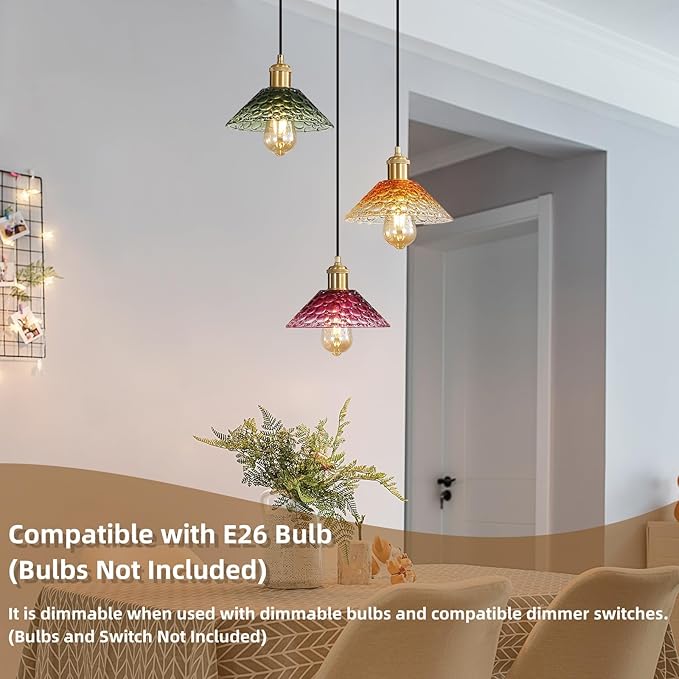 Glass Ceiling Chandelier,3-Light Colorful Hanging Pendant Light,Mid Century Modern Glass Pendant Light Fixture for Dining Room, Hallway, Living Room,Farmhouse,Kitchen Island