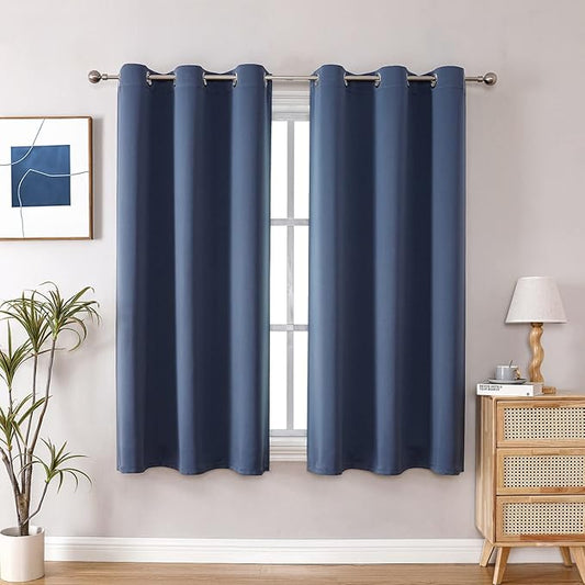 ChrisDowa Grommet Blackout Curtains for Bedroom and Living Room - 2 Panels Set Thermal Insulated Room Darkening Curtains (Stone Blue, 38W x 45L)