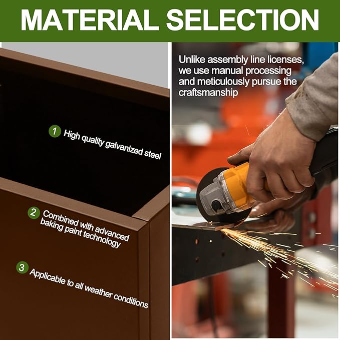 Galvanized Steel Planter Box-No Installation Required Metal Rectangular Block Long Box Planter Modern Outdoor Planters All-Weather Use with Drainage Holes for Patio/Porch, 36×24×12IN（Brown）