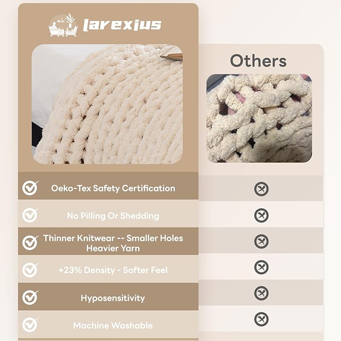 Chunky Knit Blanket - Luxury Soft Cozy Extra Large Size (80 * 90) Throw Blanket,100% Woven Blanket Rope Knot Throw Blanket for Couch, Sofa, Home Decor, Gift - Machine Washable（Cream）