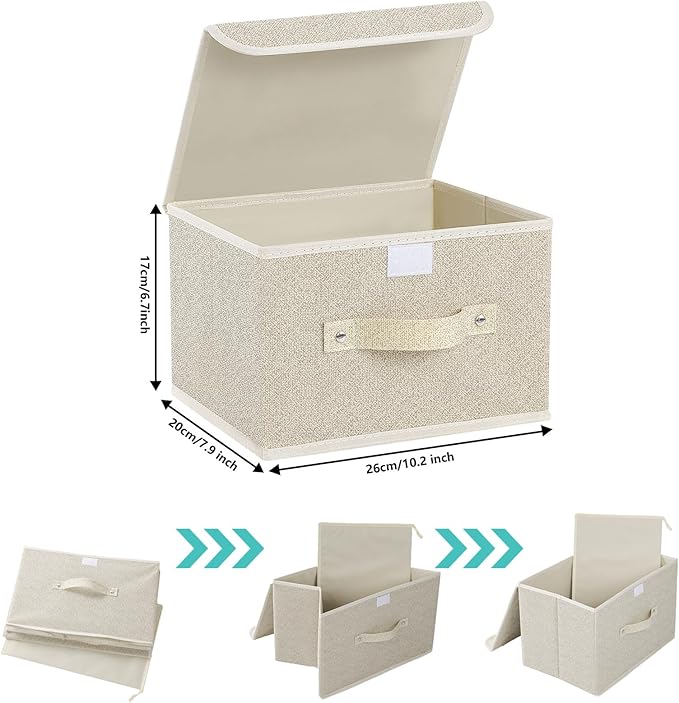 Fabric Storage Bins Cube Organizers with Flip-Top Lid and Handles,Storage Boxes for Organizing Home,Office,and Closet,Grey and Beige,3 Pack 10.2 X 7.9 X 6.7 in