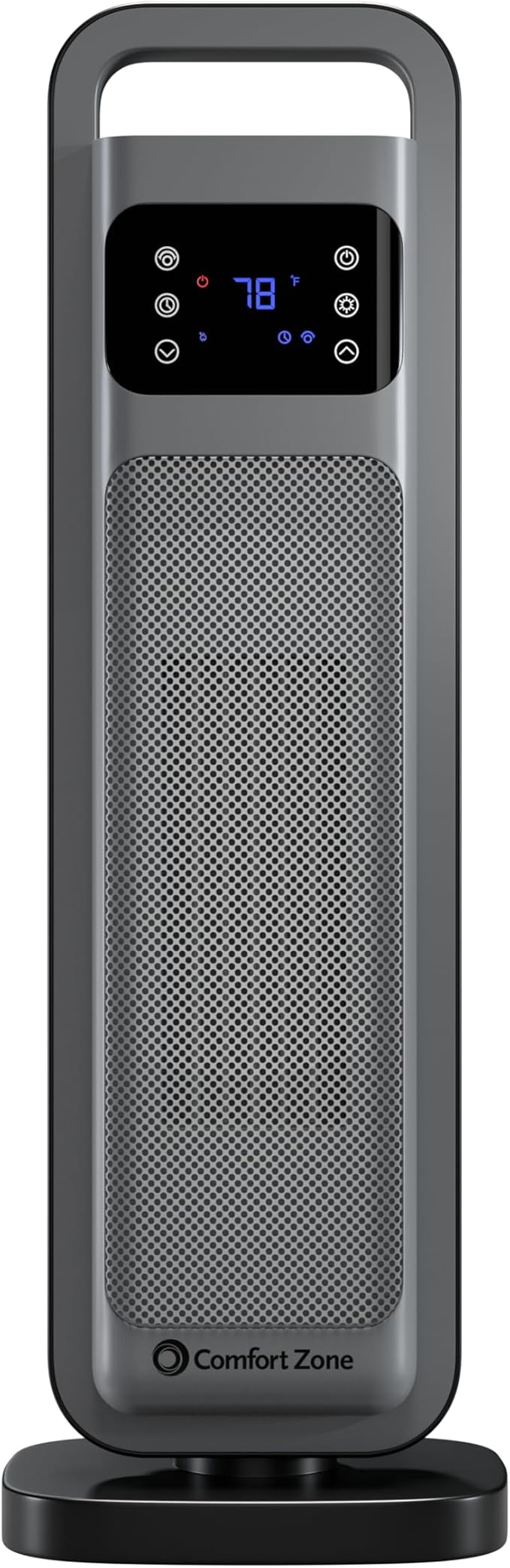 Comfort Zone Oscillating Digital Tower Heater with Remote Control for Indoor Use, Adjustable Thermostat, Timer, Overheat Protection, Tip-Over Switch, Ideal for Home, Bedroom, & Office, HT1206-GRY