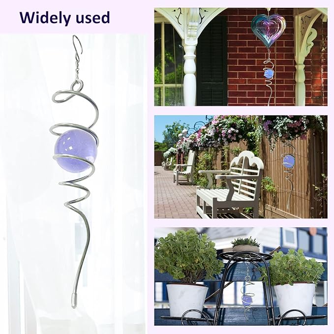 Gazing Ball Spiral Decorative Wind Spinner Sun Catcher 11inch Tail and 2 inch Glass Orb. Indoor Outdoor Garden Decoration Wind Sculptures-13 inch Height (Purple)