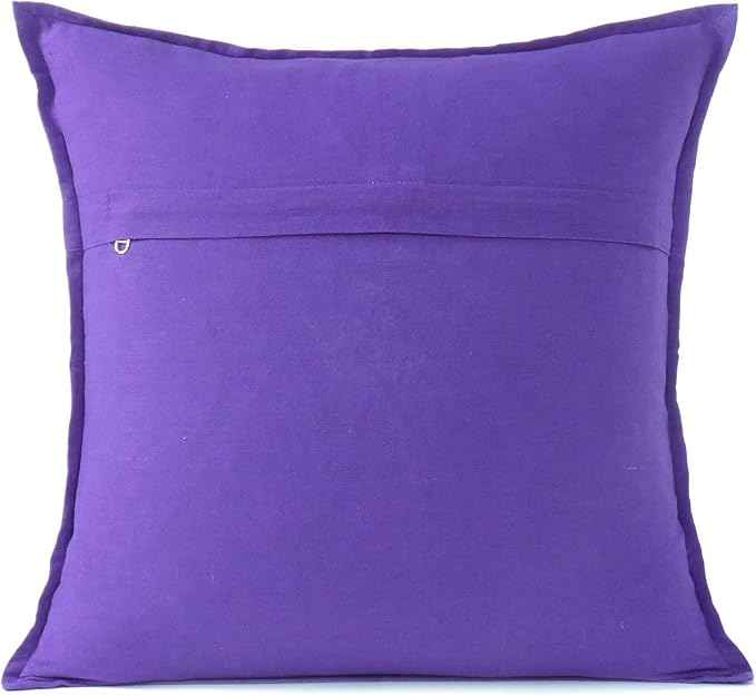 Eyes of India Embroidered Decorative Boho Throw Pillow Cover with Mirrors, Handmade Bohemian Accent Cushion Case for Sofa Couch Bedroom Living Room (Purple, 24" x 24")
