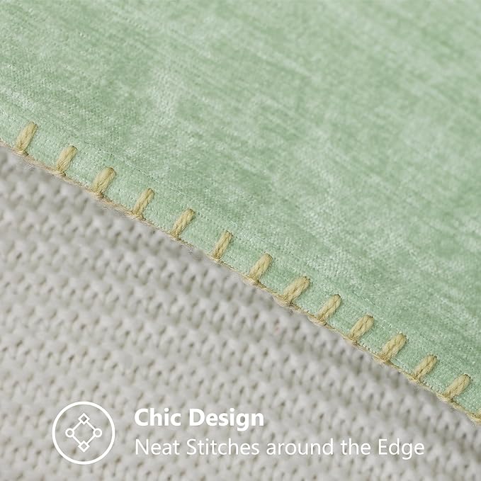 decorUhome Chenille Soft Throw Pillow Covers 16x16 Set of 2, Farmhouse Velvet Neutral Decorative Euro Pillow Covers with Stitched Edge for Couch Sofa Bed Home Decor, Sage Green