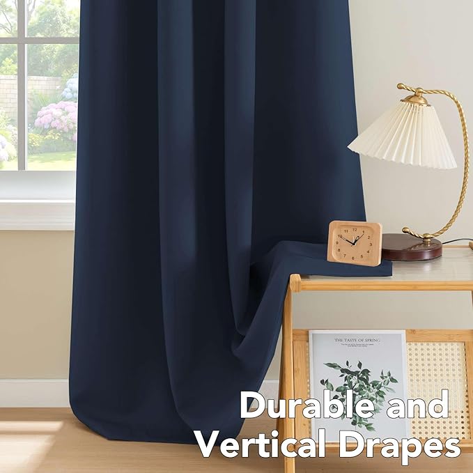 H.VERSAILTEX Blackout Curtains for Bedroom Thermal Insulated Room Darkening Living Room Curtains 72 Inch Long Grommet Privacy Protection Window Curtain Panels/Drapes for Nursery, 2 Panels, Navy Blue