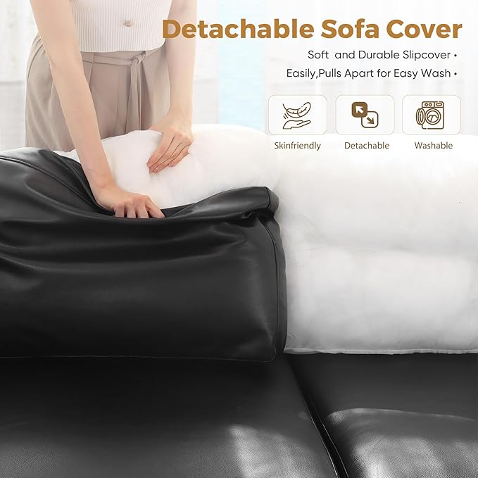 Faux Leather Oversized Accent Chair with Storage Deep Seat Single Sofa Large Reading Armchair for Living Room Bedroom Office Black