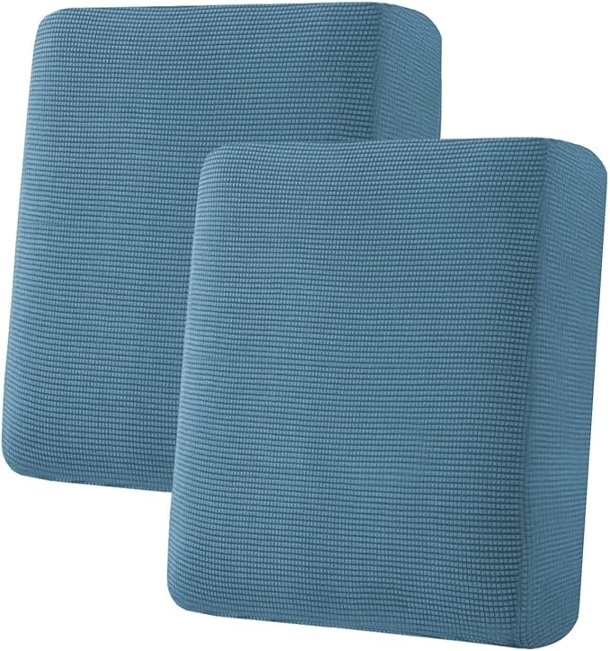 H.VERSAILTEX Super Stretch Individual Seat Cushion Covers Sofa Covers Couch Cushion Covers Slipcover Sets Thick Jacquard Textured Twill Fabric (2 Piece Medium Sofa Cushion Covers, Dusty Blue)
