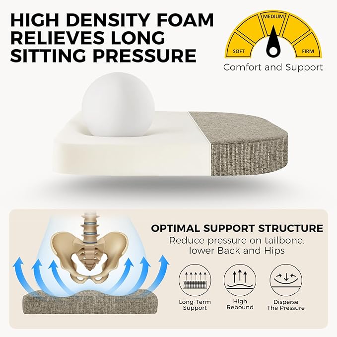 downluxe Indoor Chair Cushions for Dining Chairs, Soft and Comfortable Textured Foam Kitchen Chair Pads with Ties and Non-Slip Backing, 16" x 16" x 2", Khaki, 2 Pack