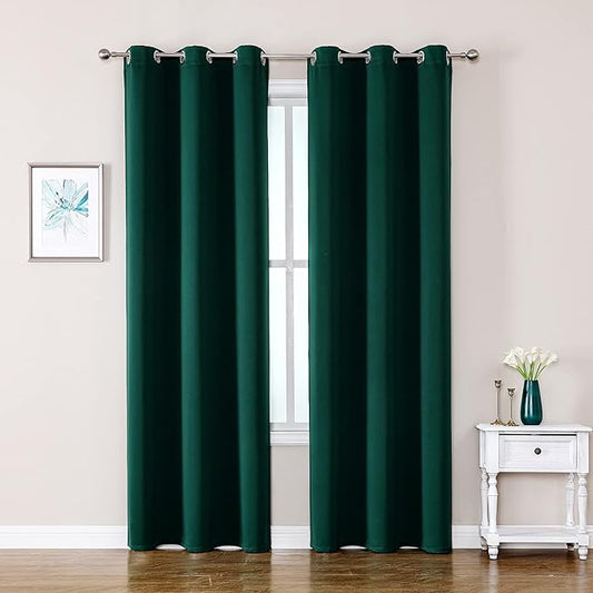 ChrisDowa Grommet Blackout Curtains for Bedroom and Living Room - 2 Panels Set Thermal Insulated Room Darkening Curtains (Forest Green, 42W x 84L)