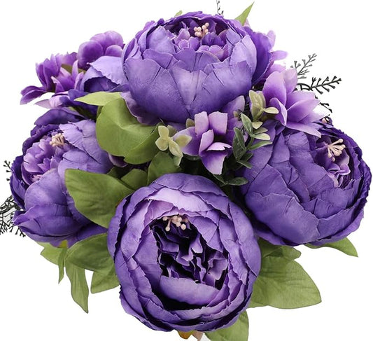 Duovlo Artificial Peony Silk Flowers Fake Flowers Vintage Wedding Home Decoration,Pack of 1 (Medium Purple)