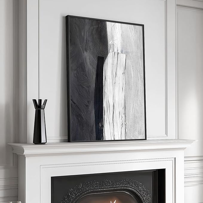 Framed Black and White Abstract Canvas Wall Art, Modern Art Prints Paintings Artwork for Walls, Minimalist Abstract Pictures for Living Room Dining Room Bedroom Office Bathroom Wall Decor 24x36 In