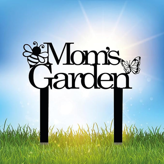 Custom Patio Meta Sign with Stake, Bee and Butterfly Decoration, Farmhouse Yard Art - Personalized Gardener Name, Gift for Mom & Grandma