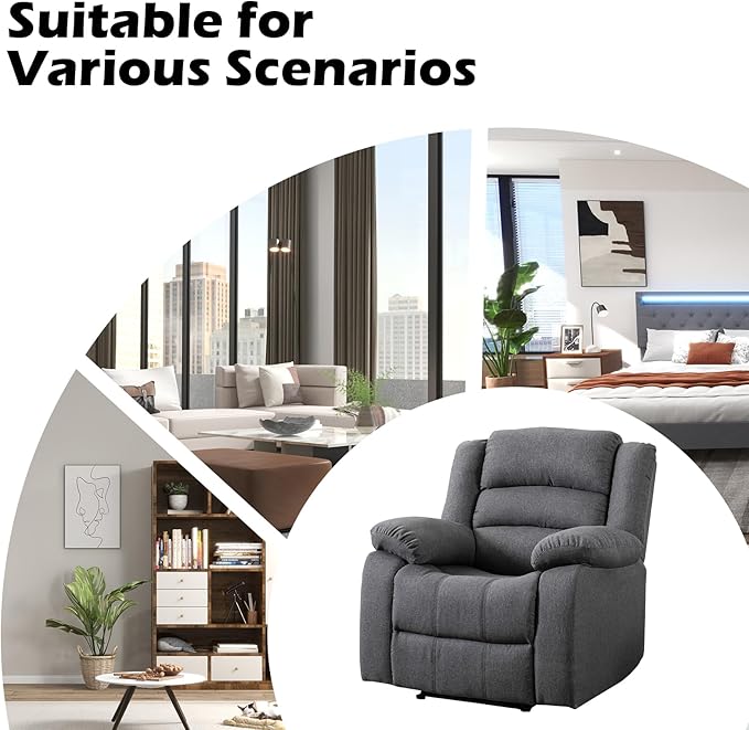 EBELLO Classic Power Recliner Chair, Oversized Electric Reclining Chair with Overstuffed Cushion and Back, Soft Fabric Adults Single Recliner Sofa for Living Room, Grey