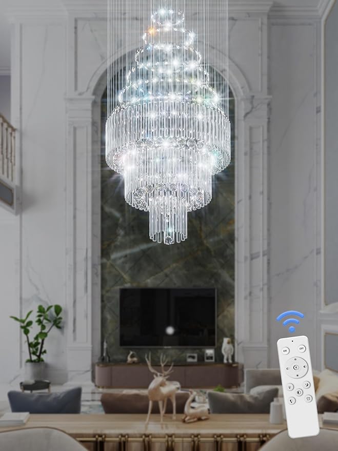 D24''XH86'' Large Chandeliers Modern Pendant Chandelier Lighting Raindrop Crystal Chandelier Flush Mount Ceiling Light for Entryway Staircase Hotel Lobby