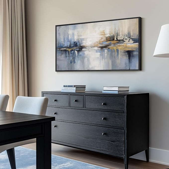 Framed Extra Large Blue Abstract Wall Art for Living Room, Modern Canvas Prints Painting Artwork for Walls, Minimalist Abstract Pictures for Living Room Dining Room Bedroom Office Wall Decor 30x60 In