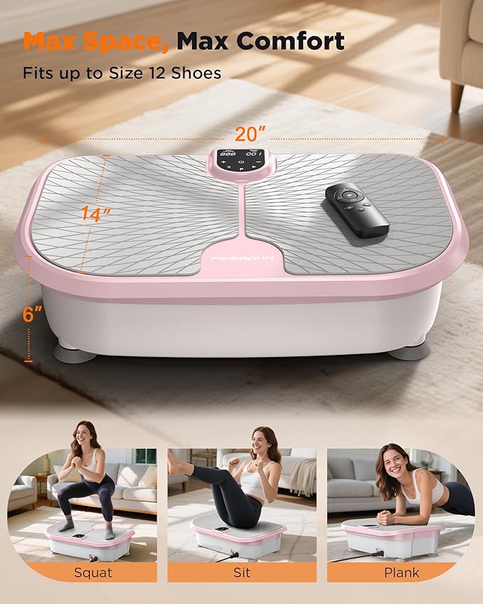 FEIERDUN Vibration Plate Exercise Machine, 400 LBS Capacity Vibration Plate for Lymphatic Drainage, Max Space for Whole-Body Workout & Relaxation at Home