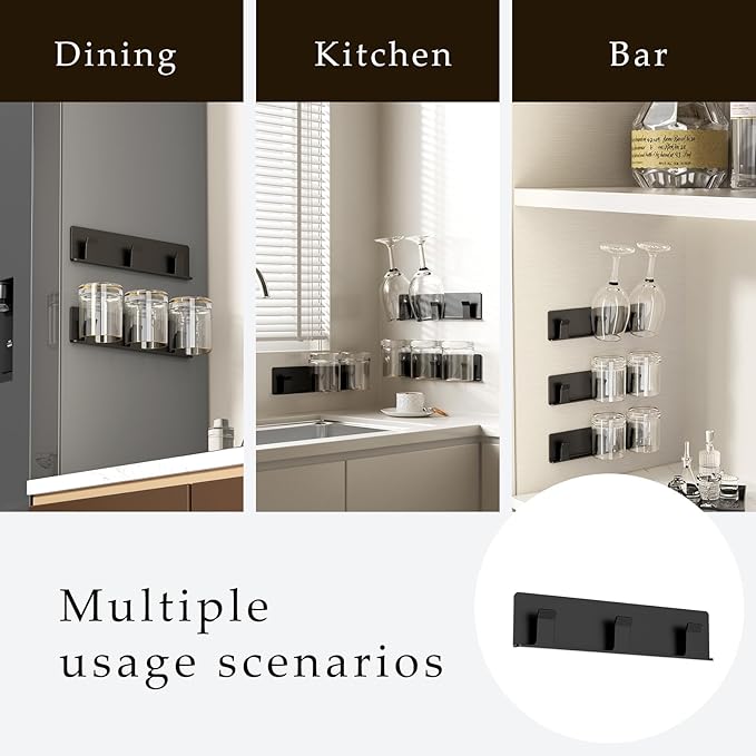 Cup Holder, 2 Pack Wine Glass Holder，No Drilling Installation Wine Glass Holder Wall Mounted for Dining Room, Kitchen and Bar Daily Use (Classic Black)