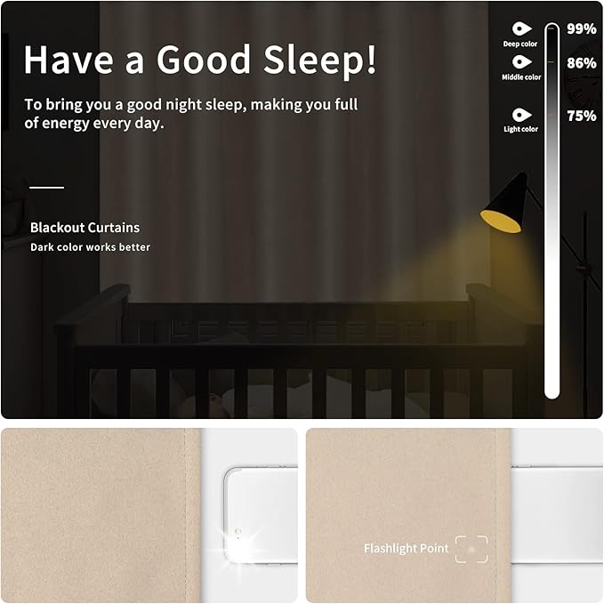 Easy-Going Blackout Curtains for Bedroom, Solid Thermal Insulated Grommet and Noise Reduction Window Drapes, Room Darkening Curtains for Living Room, 2 Panels (34x72 in, Beige)