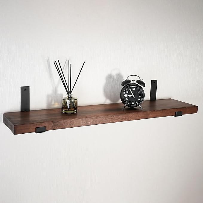 CONSDAN Floating Shelves for Wall Mounted Book Shelf Hanging Shelves Floating Bookshelf for Bedroom, Bathroom, Living Room, Kitchen USA Grown Solid Hardwood, Dark Maple 24x7.5x1.5 in (Set of 2)