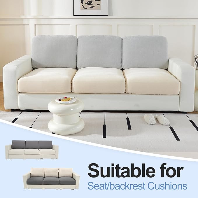 Chenille Sofa Armrest Covers, Soft Stretch Non-Slip Couch Arm Covers for Sofa, Chair or L Shaped Sectional, Furniture Protector (2 Pieces, Beige)