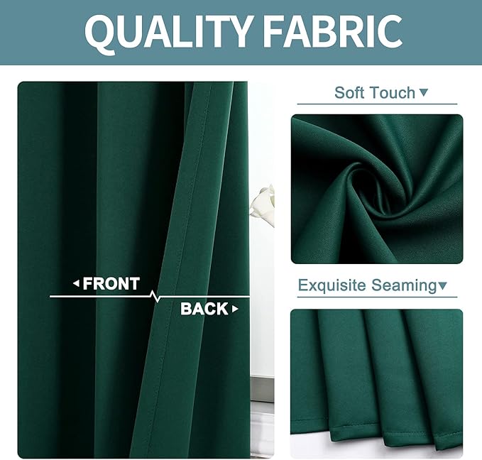 ChrisDowa Grommet Blackout Curtains for Bedroom and Living Room - 2 Panels Set Thermal Insulated Room Darkening Curtains (Forest Green, 52W x 84L)