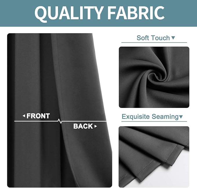 ChrisDowa Blackout Curtains 48 inches Long for Bedroom - 2 Panels Set Grommet Thermal Insulated Room Darkening Curtains for Living Room (Dark Grey, 42 x 48 Inch)