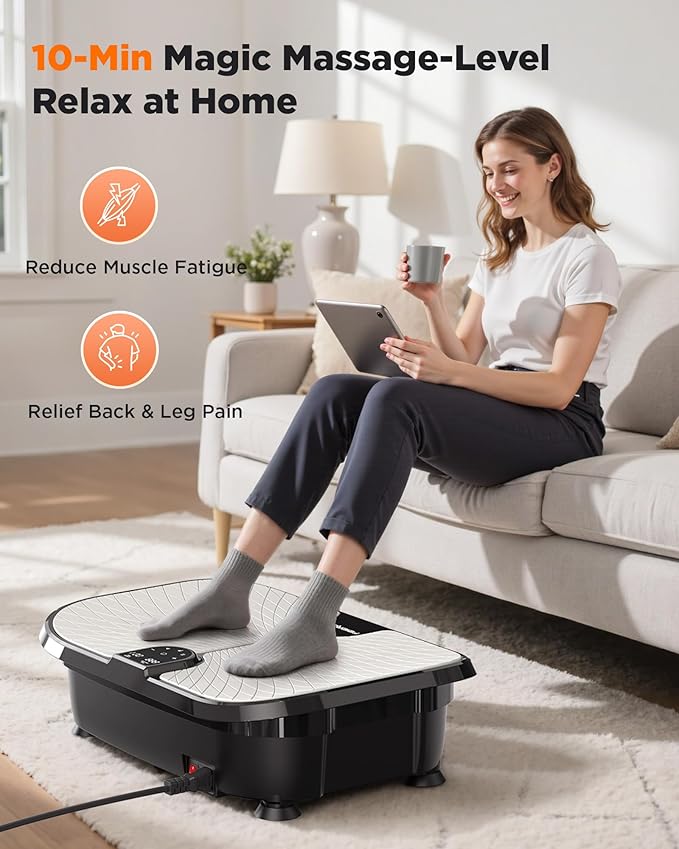 FEIERDUN Vibration Plate Exercise Machine, 400 LBS Capacity Vibration Plate for Lymphatic Drainage, Max Space for Whole-Body Workout & Relaxation at Home