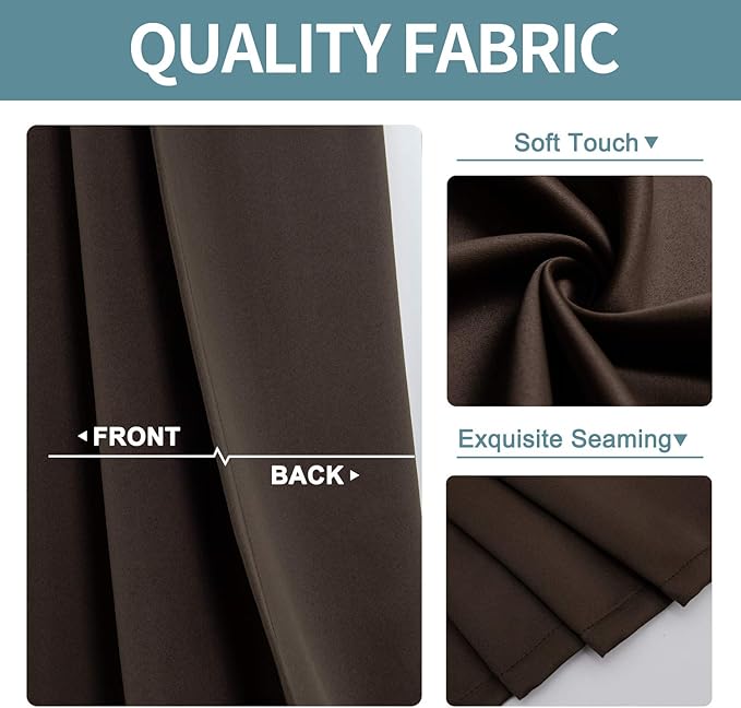ChrisDowa Grommet Blackout Curtains for Bedroom and Living Room - 2 Panels Set Thermal Insulated Room Darkening Curtains (Brown, 38W x 54L)