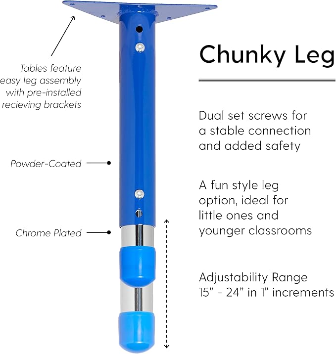 FDP Rectangle Activity School and Classroom Kids Table (30 x 48 inch), Chunky Toddler Legs, Adjustable Height 15-24 inches - Maple Top and Blue Edge