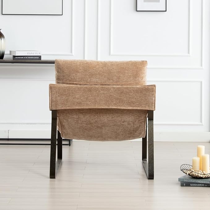 DUOMAY Mid-Century Accent Chair Armchair, Comfy Chenille Leisure Chair Lazy Chair with Brozen Metal Leg for Living Room Bedroom Office Apartment, Khaki