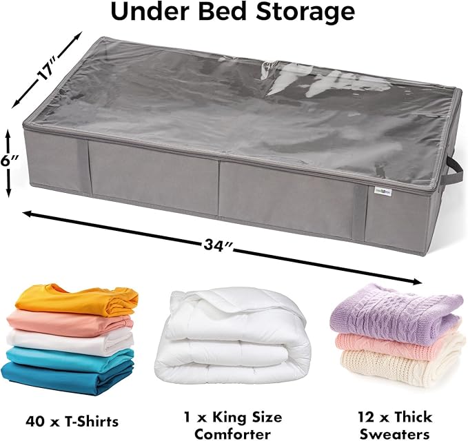 Closet Organizers and Storage - Maximize Space with Under Bed Storage Containers & Clothes Storage - Ideal Closet Organizer, Toy Storage Organizer & Underbed Storage (Grey, 2 Pack)