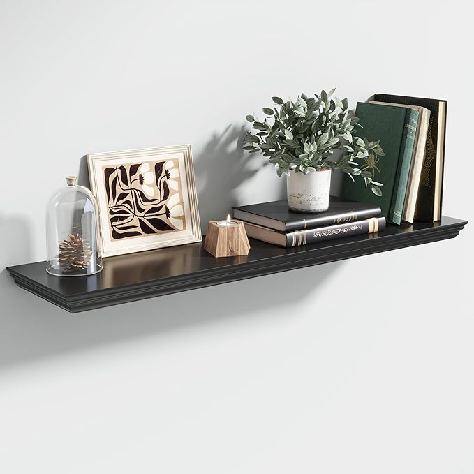 Floating Shelves for Wall, 36 Inch Long Wall Mounted Black Hanging Shelf for Kitchen, Living Room, Office, Bedroom, Bathroom, Retro Vintage Wood Bookshelf for House Decor