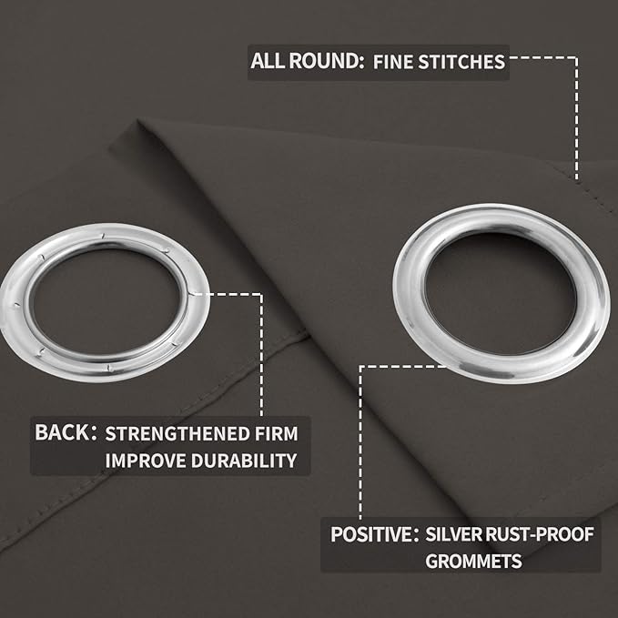 Easy-Going Blackout Curtains for Bedroom, Solid Thermal Insulated Grommet and Noise Reduction Window Drapes, Room Darkening Curtains for Living Room, 2 Panels (52x63 in,Taupe)