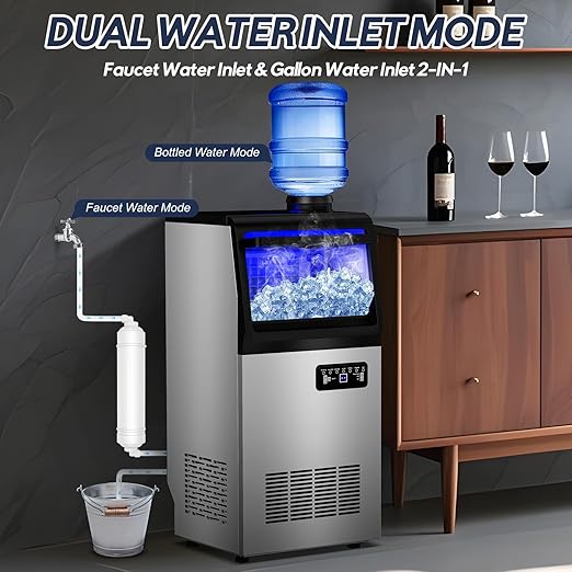 Commercial Ice Maker Machine, 110LBS/24H with 35=0LBS Storage Bin, 15" Wide Built-in Undercounter/Freestanding Ice Maker Machine for Home Bar Outdoor, 40PCS Ice Cubes Ice Machine, Self Cleaning