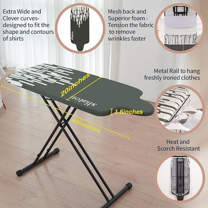 Extra Large Ironing Board with Large Hang Rail in 53" L x 20" W
