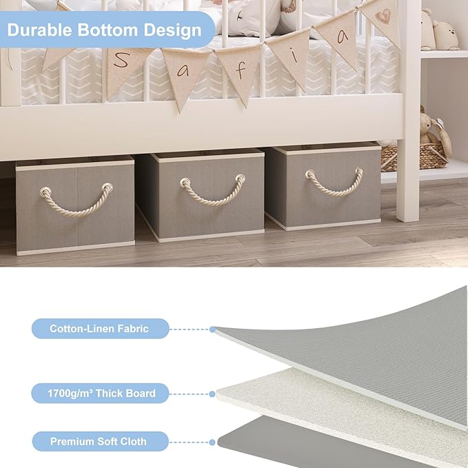 Closet Storage Bins, Linen Closet Organizers and Storage Basket for Shelves, Collapsible Shelf Baskets for Organizing Shelves, Bedroom Clothes Basket, Gray, 3 Pack