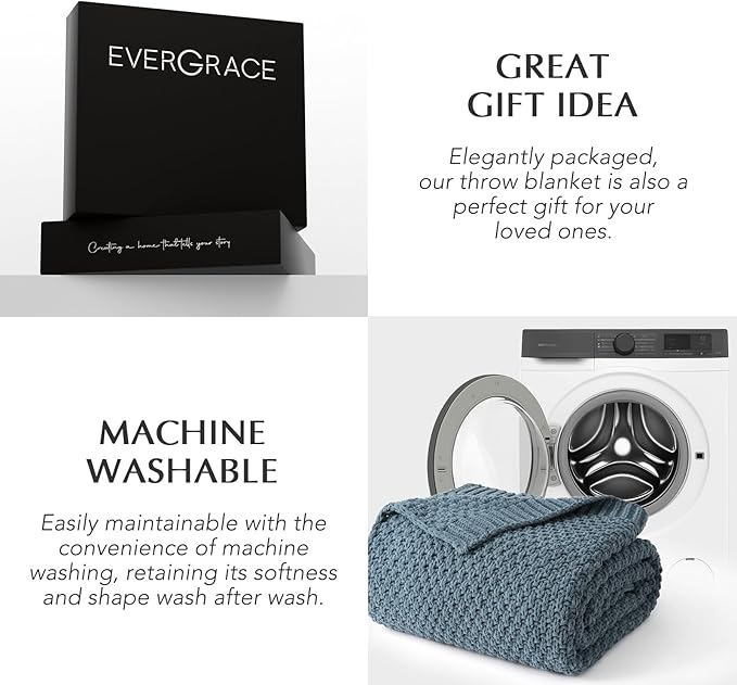 Chunky Chenille Knit Throw Blanket for Couch, Soft Luxurious Moss Stitch Blankets for Bed, Cozy Decorative Farmhouse Knitted Throws for Sofa, Stormy Blue, 60" x 80"