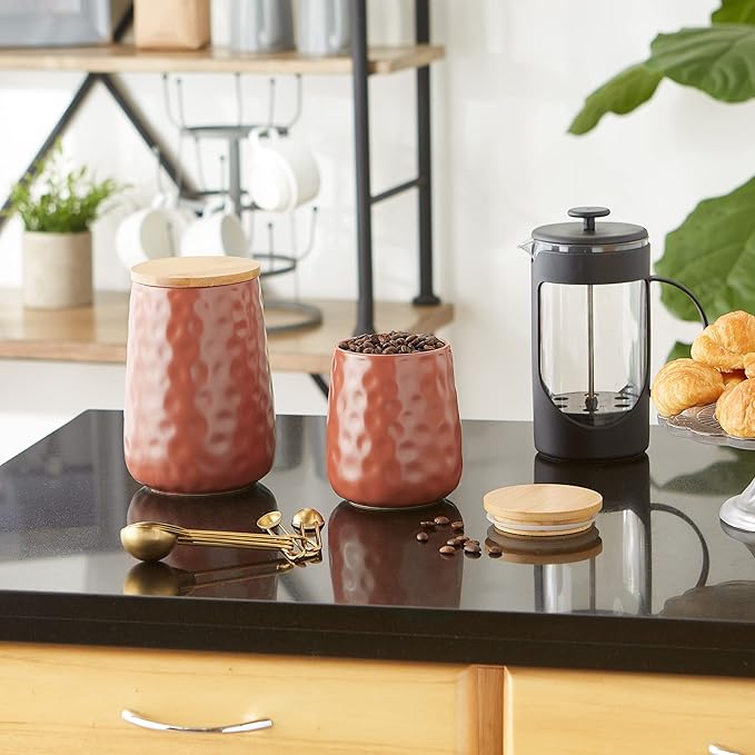 DII Kitchen Accessories Collection, Textured Matte Ceramic Canister Set, Cinnamon, Dimple, 2 Piece