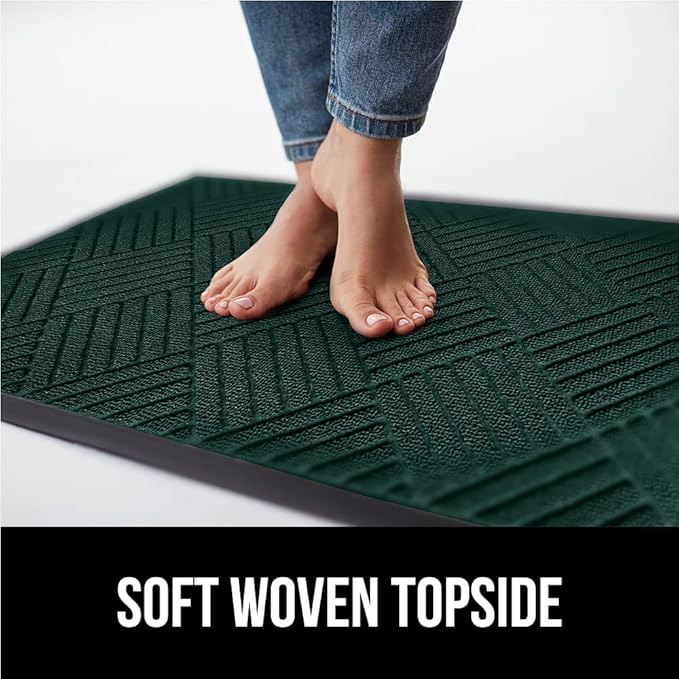 GORILLA GRIP 100% Waterproof All-Season WeatherMax Doormat US Designed Natural Rubber, Stain and Fade Resistant, Low Profile Indoor Outdoor Door Mats, Easy Clean Patio Mat, 17x29, Green Diamond